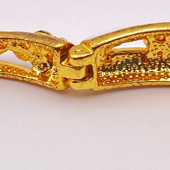 Vintage ERWIN PEARL Bracelet 10K GP White Enamel Crystal Linked Panels RARE - Picture 8 of 10